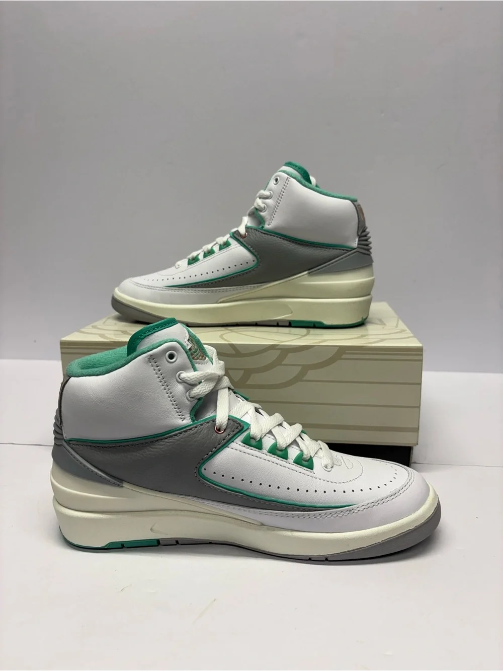 Jordan High-Top Sneakers in White, Gray and Green